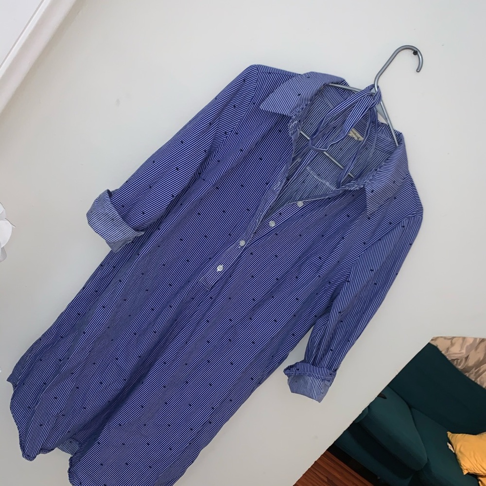 Blue striped long sleeve dress